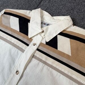 On The Verge Vintage Southwestern Geometric Button Up Shirt White Men Medium USA